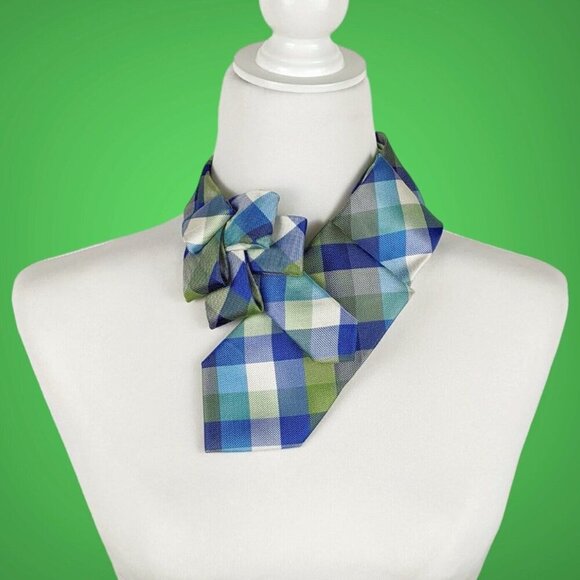 Ogsplosh Blue Green Checked Ascot Scarf - Contemporary Scarf - NEW - Picture 1 of 7